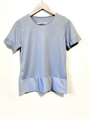 ICINOO Korean Light Periwinkle Blue Dual Fabric Tee Small K-Style Minimalist